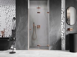 Mexen Lunar-F Right Folding Shower Door 80 cm, Transparent, Pink Gold - 836-080-000-60-00-P
