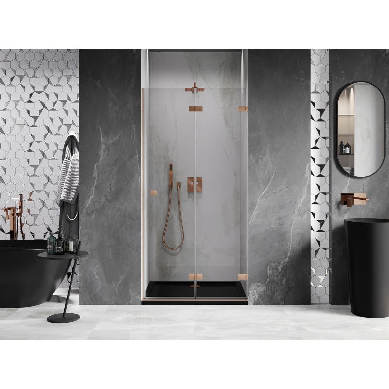 Mexen Lunar-F shower folding door right 75 cm, transparent, brushed copper - 836-075-000-65-00-P