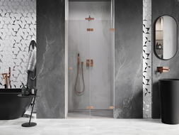 Mexen Lunar-F foldable shower door right 80 cm, transparent, brushed copper - 836-080-000-65-00-P