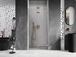 Mexen Lunar-F Folding Shower Door Right 80 cm, Transparent, Brushed Copper - 836-080-000-65-00-P