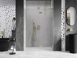 Mexen Lunar L Right Hinged Shower Door 130 cm, Transparent, Brushed Gold - 834L-130-000-55-00-P