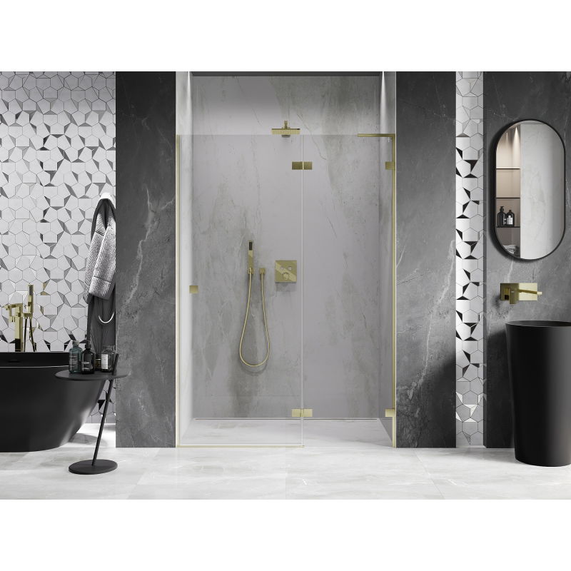 Mexen Lunar L right hinged shower door 140 cm, transparent, brushed gold - 834L-140-000-55-00-P