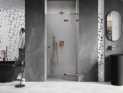 Mexen Lunar L 75 cm Right Swing Shower Door, Transparent, Rose Gold - 834L-075-000-60-00-P