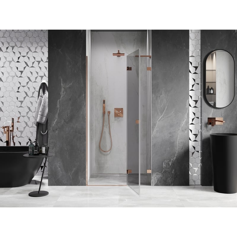 Mexen Lunar L right-hand side shower door 85 cm, transparent, rose gold - 834L-085-000-60-00-P