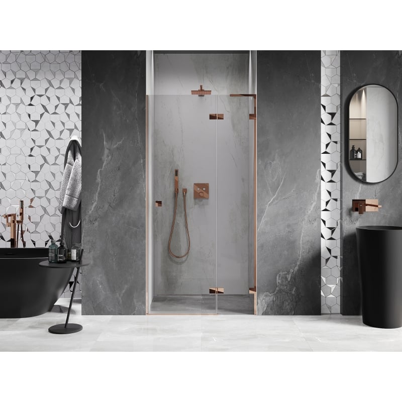 Mexen Lunar L Right Hinged Shower Door 90 cm, Transparent, Rose Gold - 834L-090-000-60-00-P