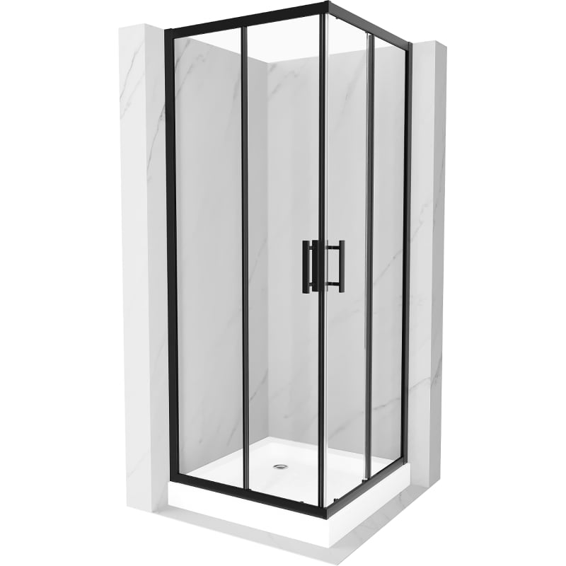 Mexen Rio square shower cubicle 70 x 70 cm, Transparent, Black + shower tray Rio, White - 860-070-070-70-00-4510