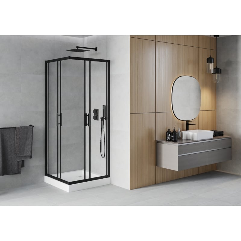 Mexen Rio square shower cabin 70 x 70 cm, transparent, black + tray, white - 860-070-070-70-00-4510