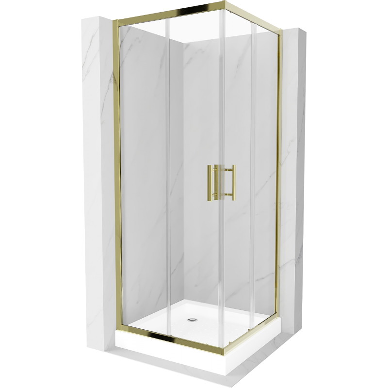 Mexen Rio square shower enclosure 70 x 70 cm, transparent, gold + tray, white - 860-070-070-50-00-4510