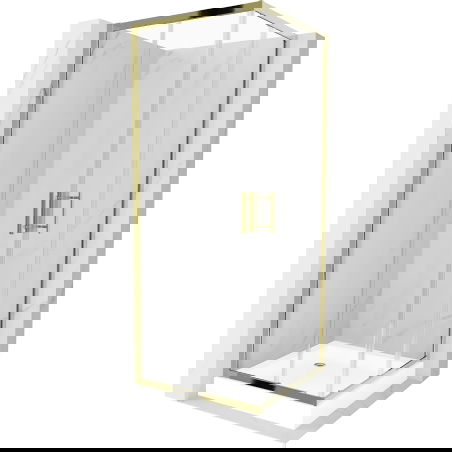 Mexen Rio square shower cubicle 70 x 70 cm, Transparent, Gold + shower tray Rio, White - 860-070-070-50-00-4510