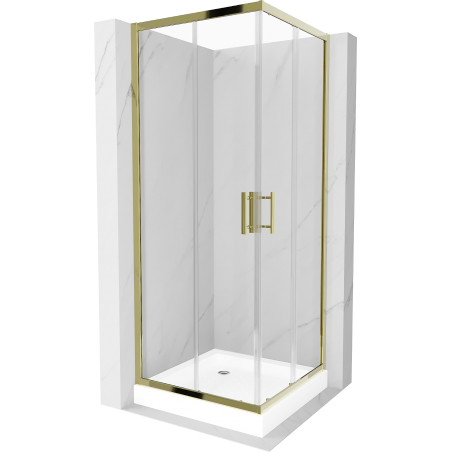 Mexen Rio square shower enclosure 70 x 70 cm, transparent, gold + tray, white - 860-070-070-50-00-4510
