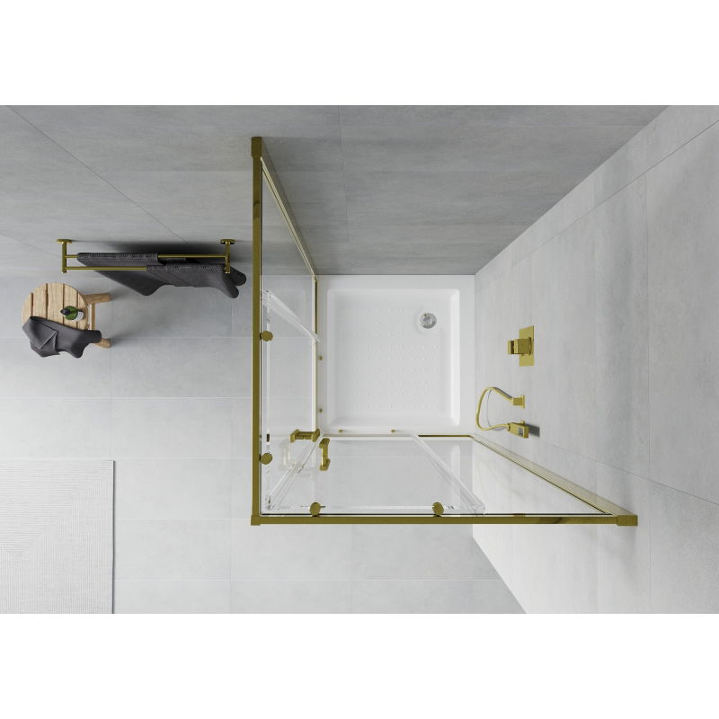 Mexen Rio square shower enclosure 70 x 70 cm, transparent, gold + Rio tray, white - 860-070-070-50-00-4510