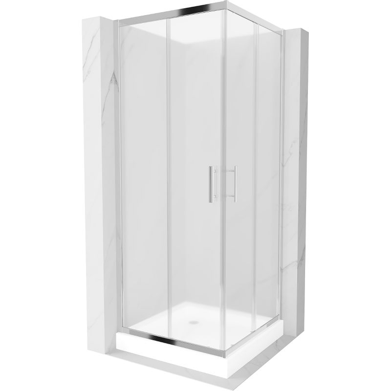 Mexen Rio square shower cubicle 70 x 70 cm, Frosted, Chrome + shower tray Rio, White - 860-070-070-01-30-4510