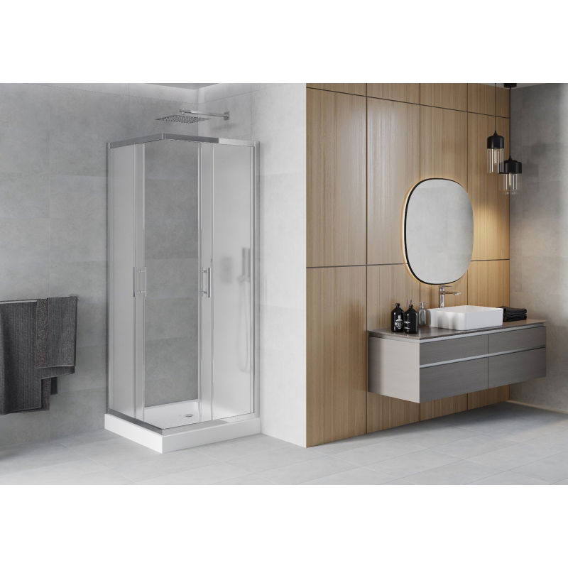 Mexen Rio Square Shower Enclosure 70 x 70 cm, Frosted, Chrome + Rio Shower Tray, White - 860-070-070-01-30-4510