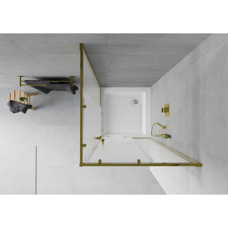 Mexen Rio square shower enclosure 70 x 70 cm, frost, gold + Rio shower tray, white - 860-070-070-50-30-4510