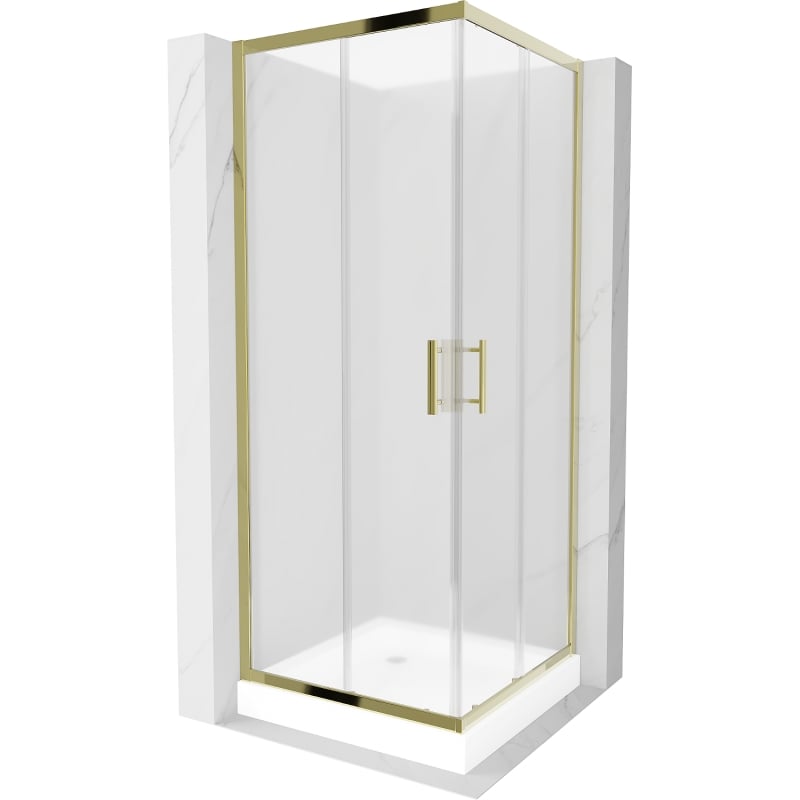 Mexen Rio square shower enclosure 70 x 70 cm, frost, gold + Rio shower tray, white - 860-070-070-50-30-4510