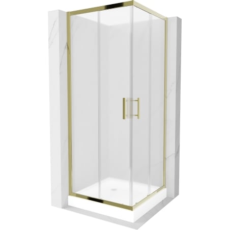 Mexen Rio square shower enclosure 70 x 70 cm, frost, gold + Rio shower tray, white - 860-070-070-50-30-4510