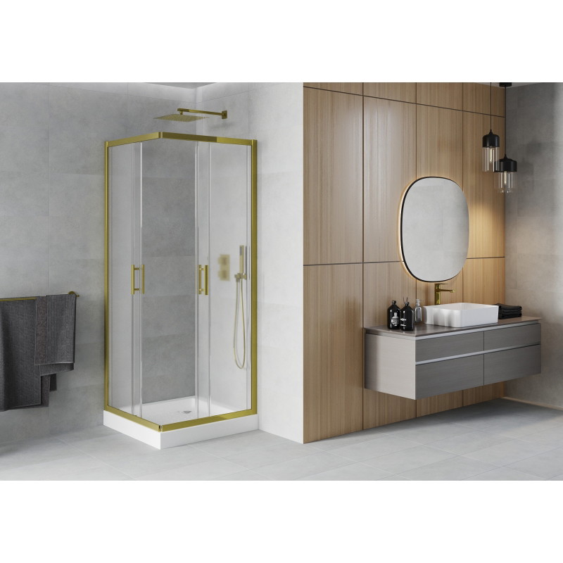 Mexen Rio square shower cabin 70 x 70 cm, frost, gold + shower base, white - 860-070-070-50-30-4510