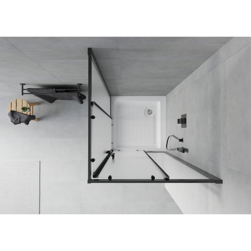 Mexen Rio square shower cabin 70 x 70 cm, frost, black + Rio tray, white - 860-070-070-70-30-4510