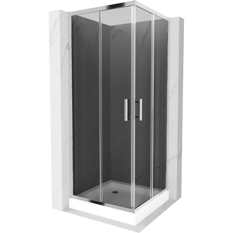 Mexen Rio square shower cubicle 70 x 70 cm, Graphite, Chrome + shower tray Rio, White - 860-070-070-01-40-4510