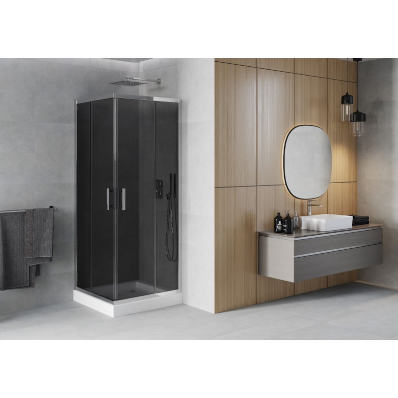 Mexen Rio Shower Enclosure Square 70 x 70 cm, Graphite, Chrome + Tray Rio, White - 860-070-070-01-40-4510