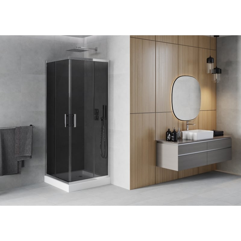 Mexen Rio square shower cabin 70 x 70 cm, graphite, chrome + shower tray , white - 860-070-070-01-40-4510