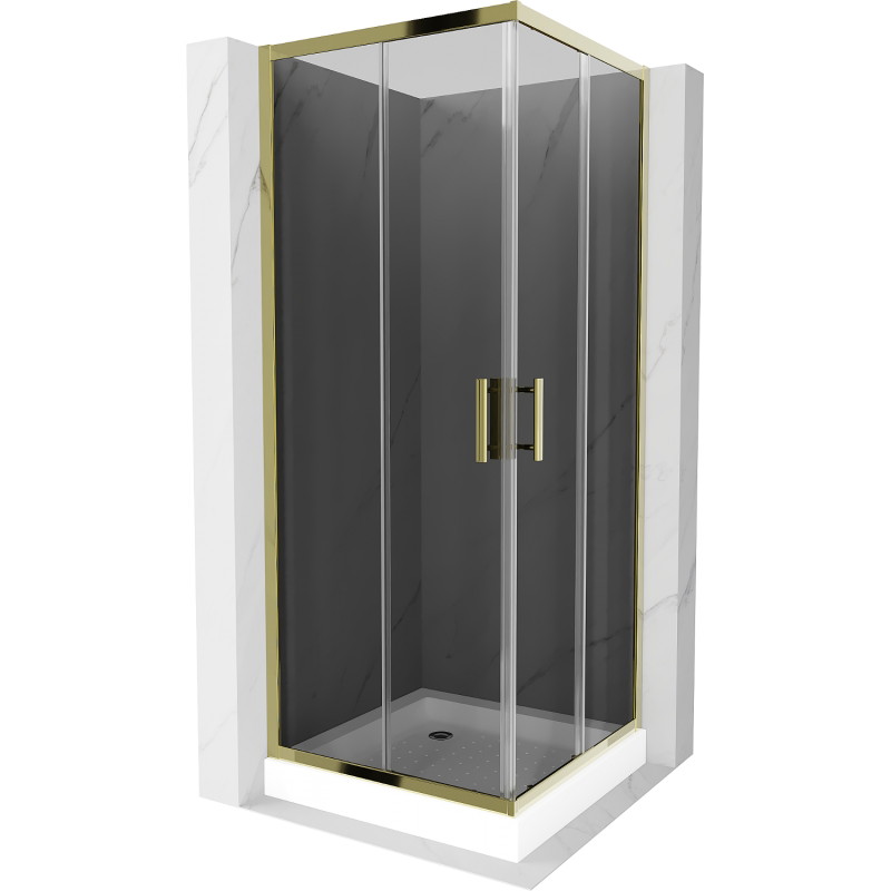 Mexen Rio square shower cabin 70 x 70 cm, graphite, gold + tray, white - 860-070-070-50-40-4510
