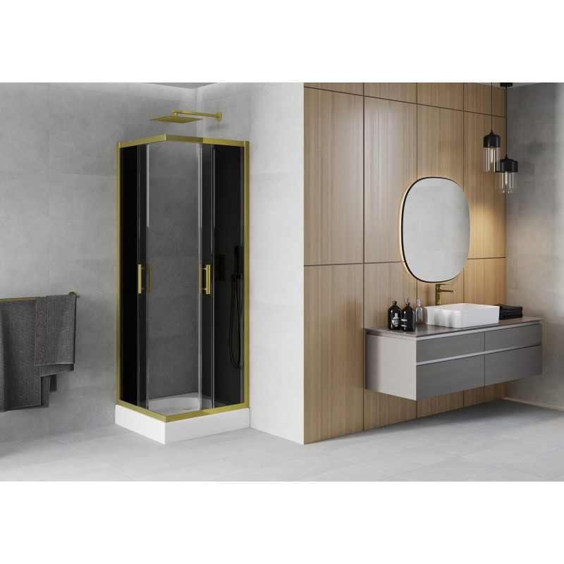 Mexen Rio square shower cabin 70 x 70 cm, graphite, gold + shower tray, white - 860-070-070-50-40-4510