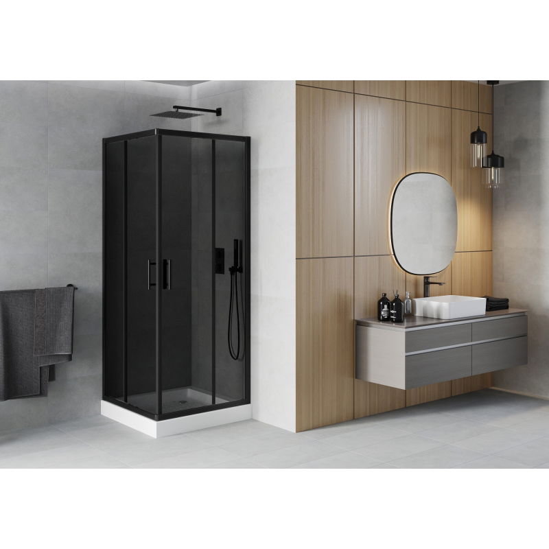 Mexen Rio square shower cabin 70 x 70 cm, graphite, black + Rio shower tray, white - 860-070-070-70-40-4510