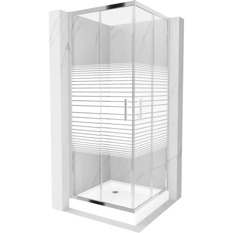 Mexen Rio Square Shower Enclosure 70 x 70 cm, White Stripes, Chrome + Rio Tray, White - 860-070-070-01-20-4510