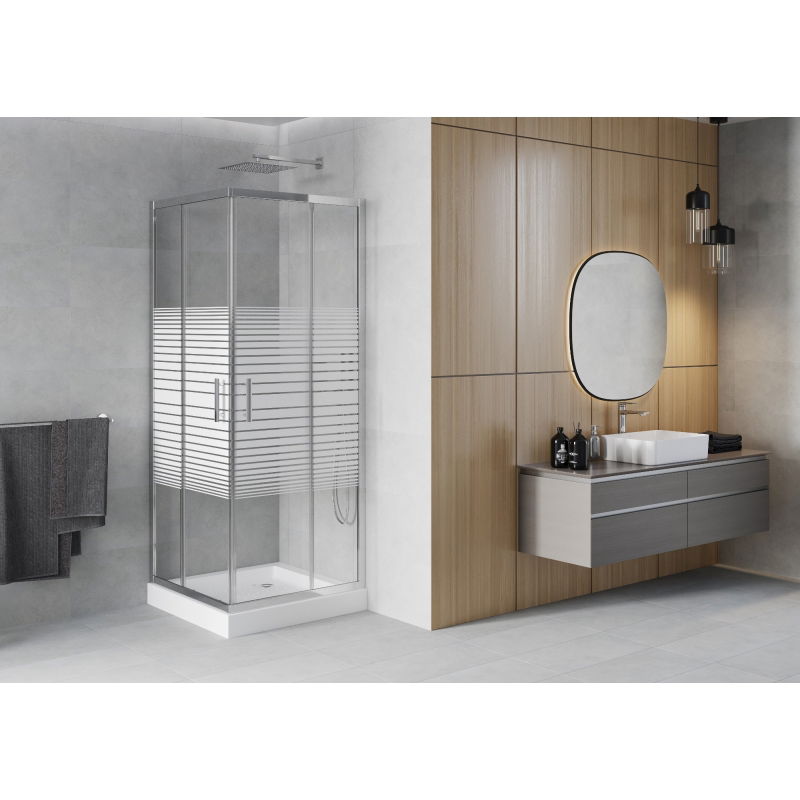 Mexen Rio square shower cabin 70 x 70 cm, white stripes, chrome + tray, white - 860-070-070-01-20-4510