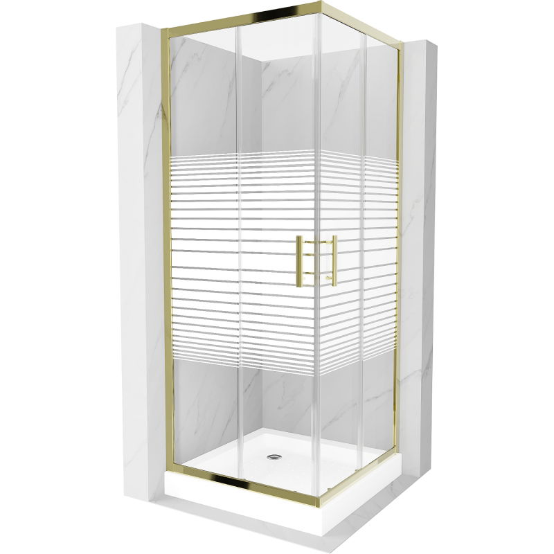 Mexen Rio square shower enclosure 70 x 70 cm, white stripes, gold + tray, white - 860-070-070-50-20-4510