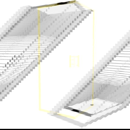 Mexen Rio square shower cubicle 70 x 70 cm, Stripes, Gold + shower tray Rio, White - 860-070-070-50-20-4510