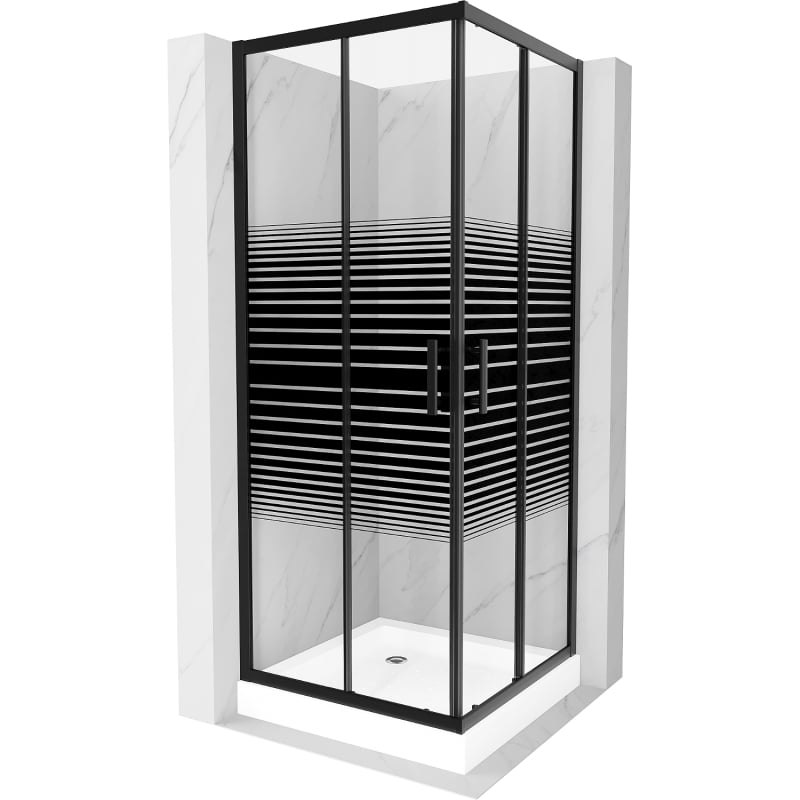 Mexen Rio Square Shower Cabin 70 x 70 cm, Black Stripes, Black + Rio Tray, White - 860-070-070-70-20-4510