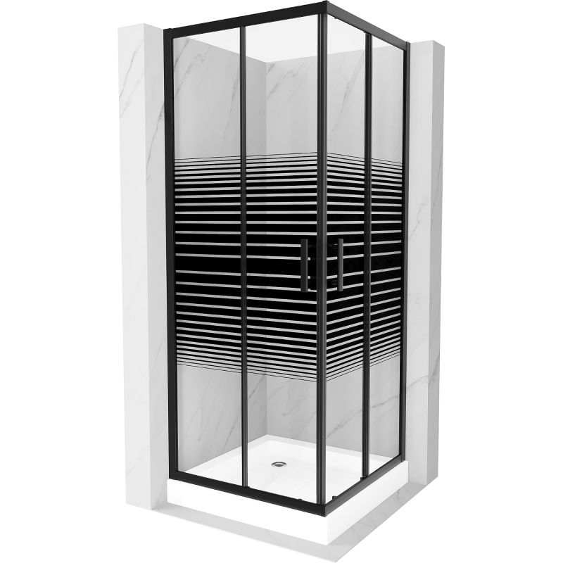 Mexen Rio square shower cubicle 70 x 70 cm, Stripes, Black + shower tray Rio, White - 860-070-070-70-20-4510