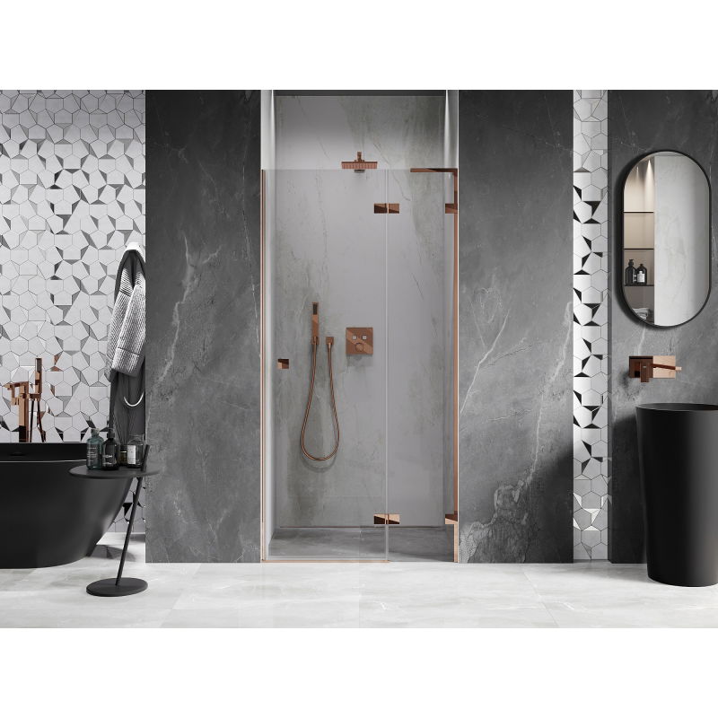 Mexen Lunar L right-hand hinged shower door 125 cm, transparent, rose gold - 834L-125-000-60-00-P
