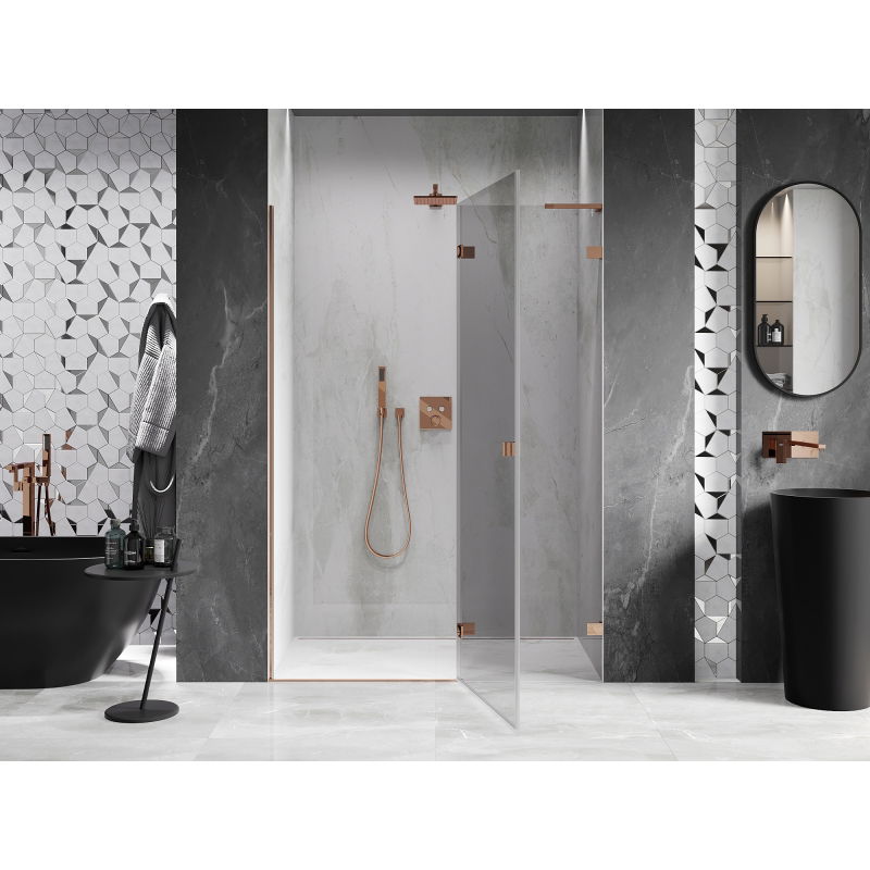 Mexen Lunar L Right Hinged Shower Door 130 cm, Transparent, Rose Gold - 834L-130-000-60-00-P