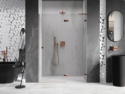 Mexen Lunar L Right Hinged Shower Door 130 cm, Transparent, Rose Gold - 834L-130-000-60-00-P