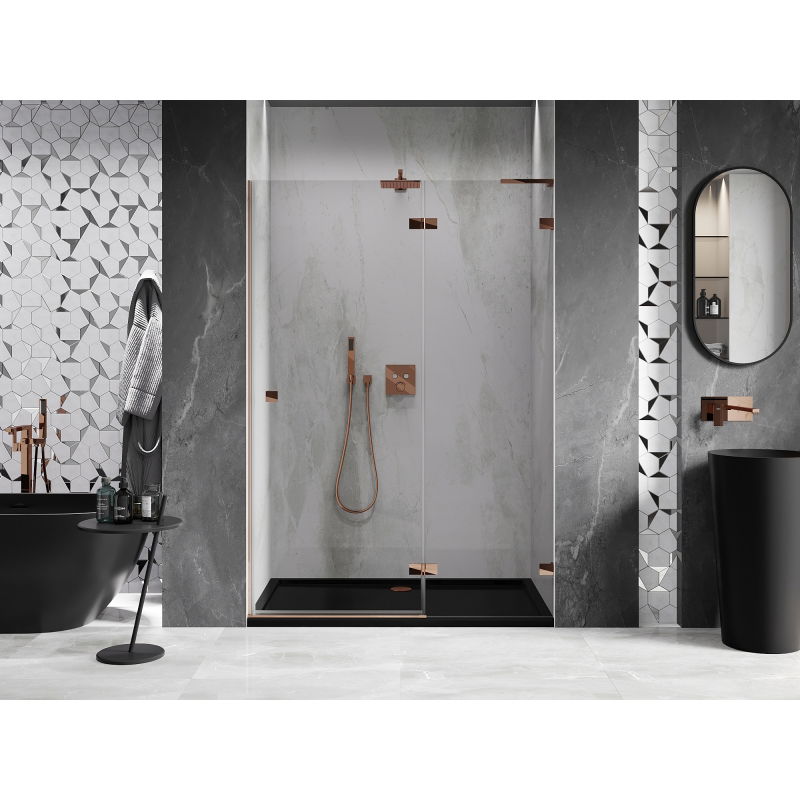 Mexen Lunar L right-hand hinged shower door 135 cm, transparent, rose gold - 834L-135-000-60-00-P