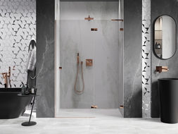 Mexen Lunar L right-hand hinged shower door 135 cm, transparent, rose gold - 834L-135-000-60-00-P