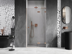 Mexen Lunar L 85 cm Right-Hand Hinged Shower Door, Transparent, Brushed Copper - 834L-085-000-65-00-P