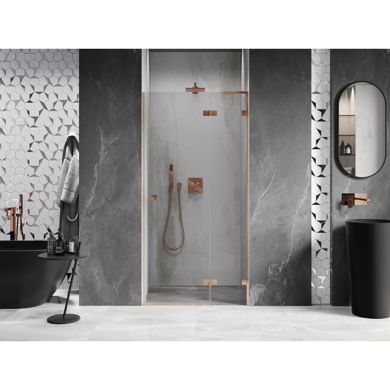 Mexen Lunar L right hinged shower door 105 cm, transparent, brushed copper - 834L-105-000-65-00-P