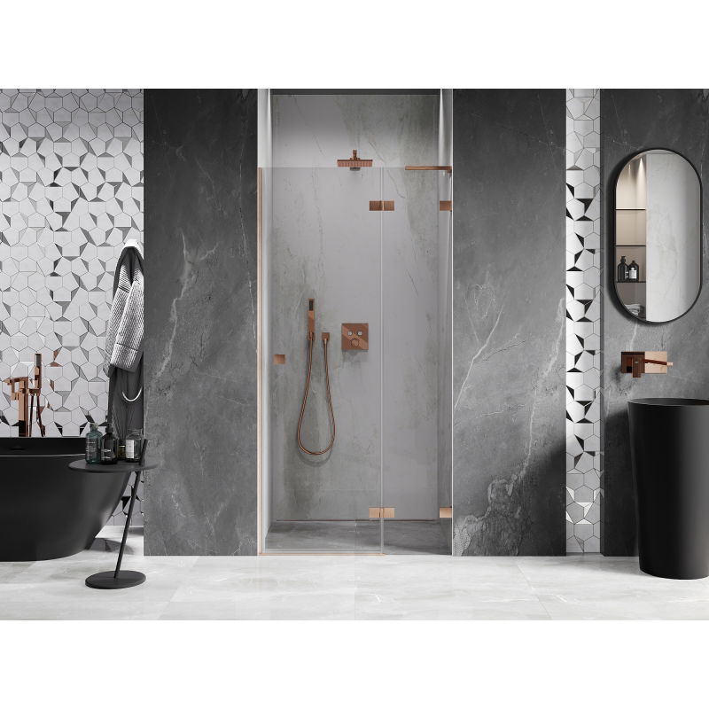 Mexen Lunar L right-hinged shower doors 115 cm, transparent, brushed copper - 834L-115-000-65-00-P