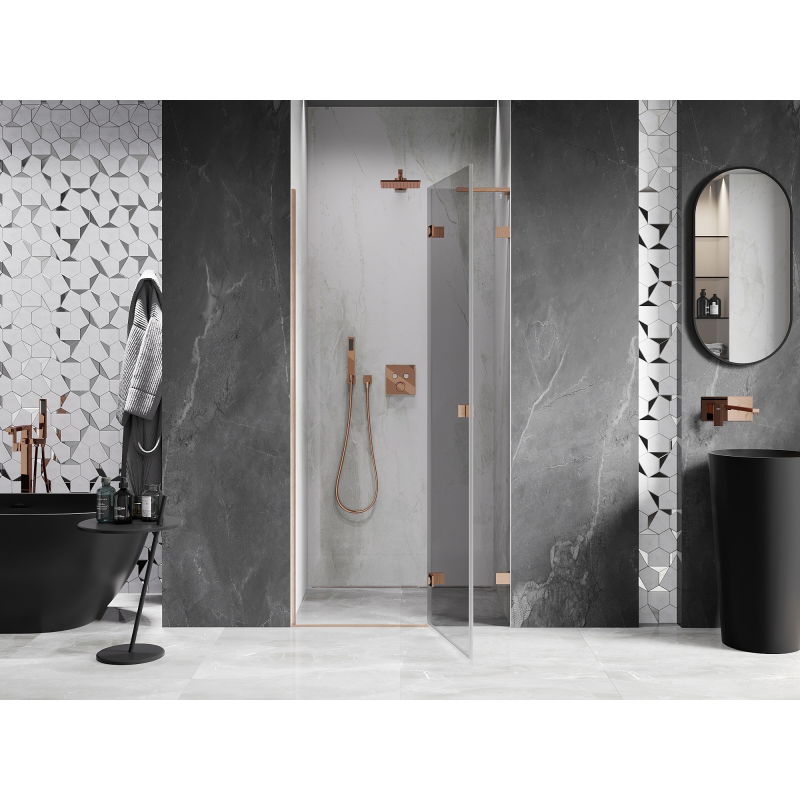 Mexen Lunar L 120 cm Right-Hinged Shower Door, Transparent, Brushed Copper - 834L-120-000-65-00-P