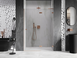 Mexen Lunar L right swing shower door 140 cm, transparent, brushed copper - 834L-140-000-65-00-P