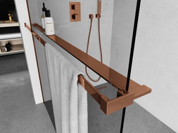 Mexen shower wall shelf with a towel rail, Rose gold - 800-02-60