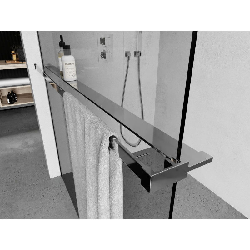 Mexen shelf for shower wall with towel rail, chrome - 800-02-01
