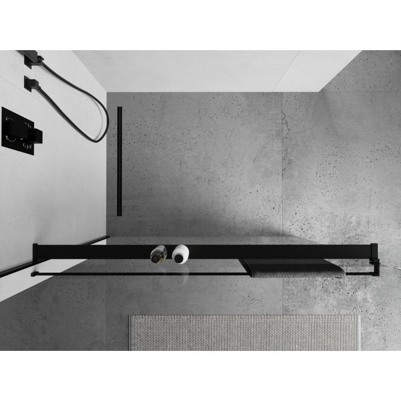 Mexen shelf for shower wall with towel railing, black - 800-02-70