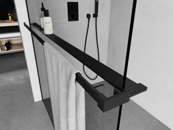 Mexen shelf for shower wall with towel railing, black - 800-02-70