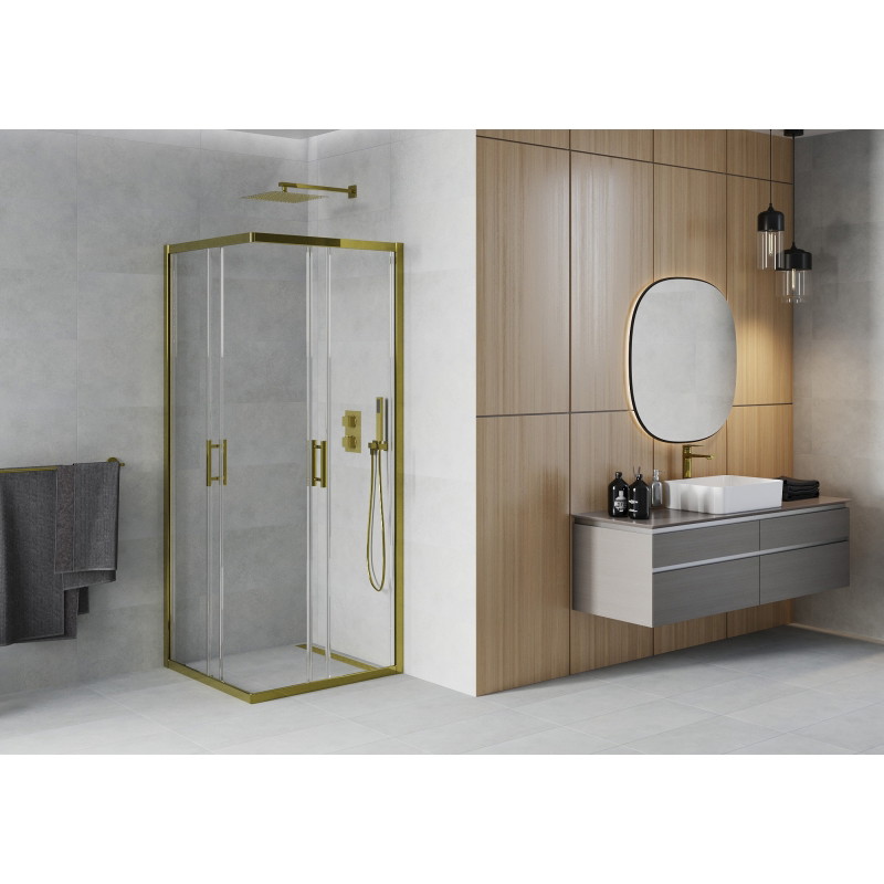Mexen Rio 70 x 70 cm square shower cabin, transparent, gold - 860-070-070-50-00
