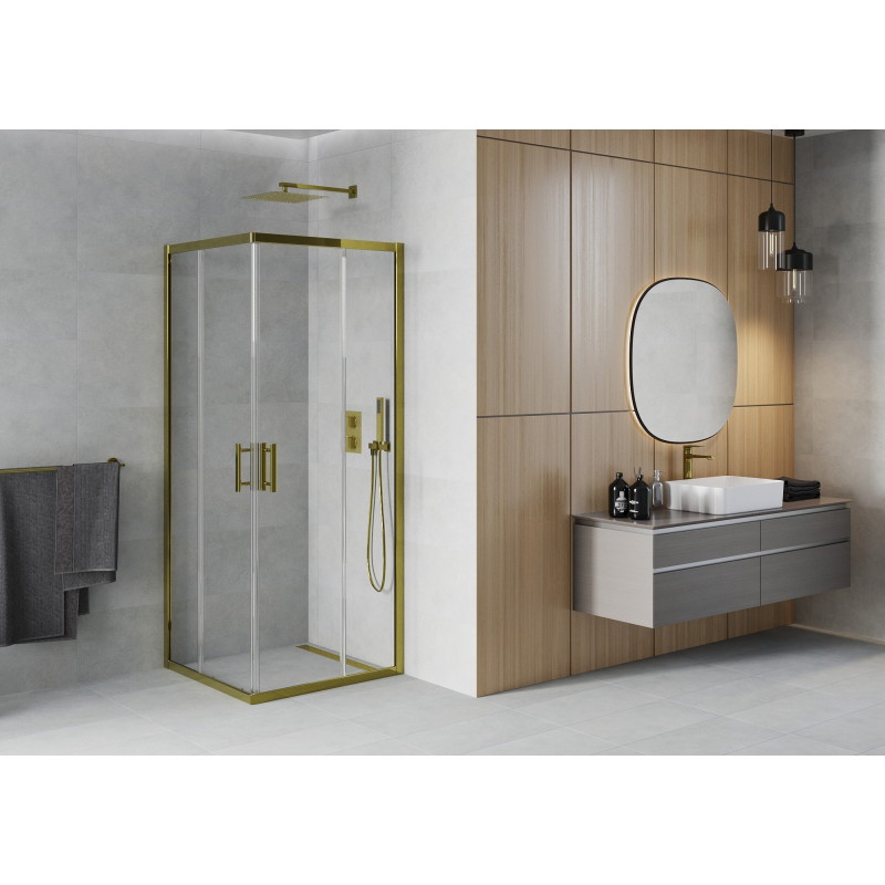 Mexen Rio 70 x 70 cm square shower cabin, transparent, gold - 860-070-070-50-00